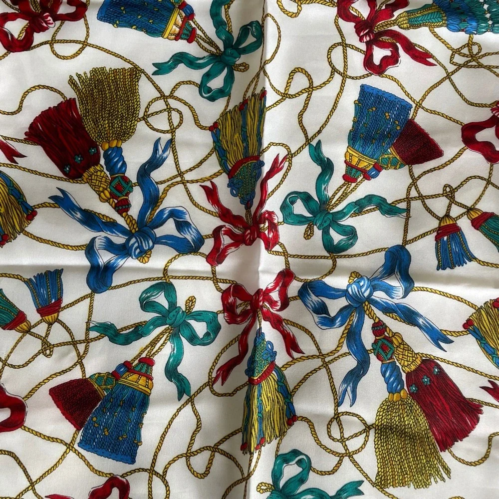 Berkshire Vintage Square Scarf Red White‎ Equestrian Tassel Made in Italy 31x31